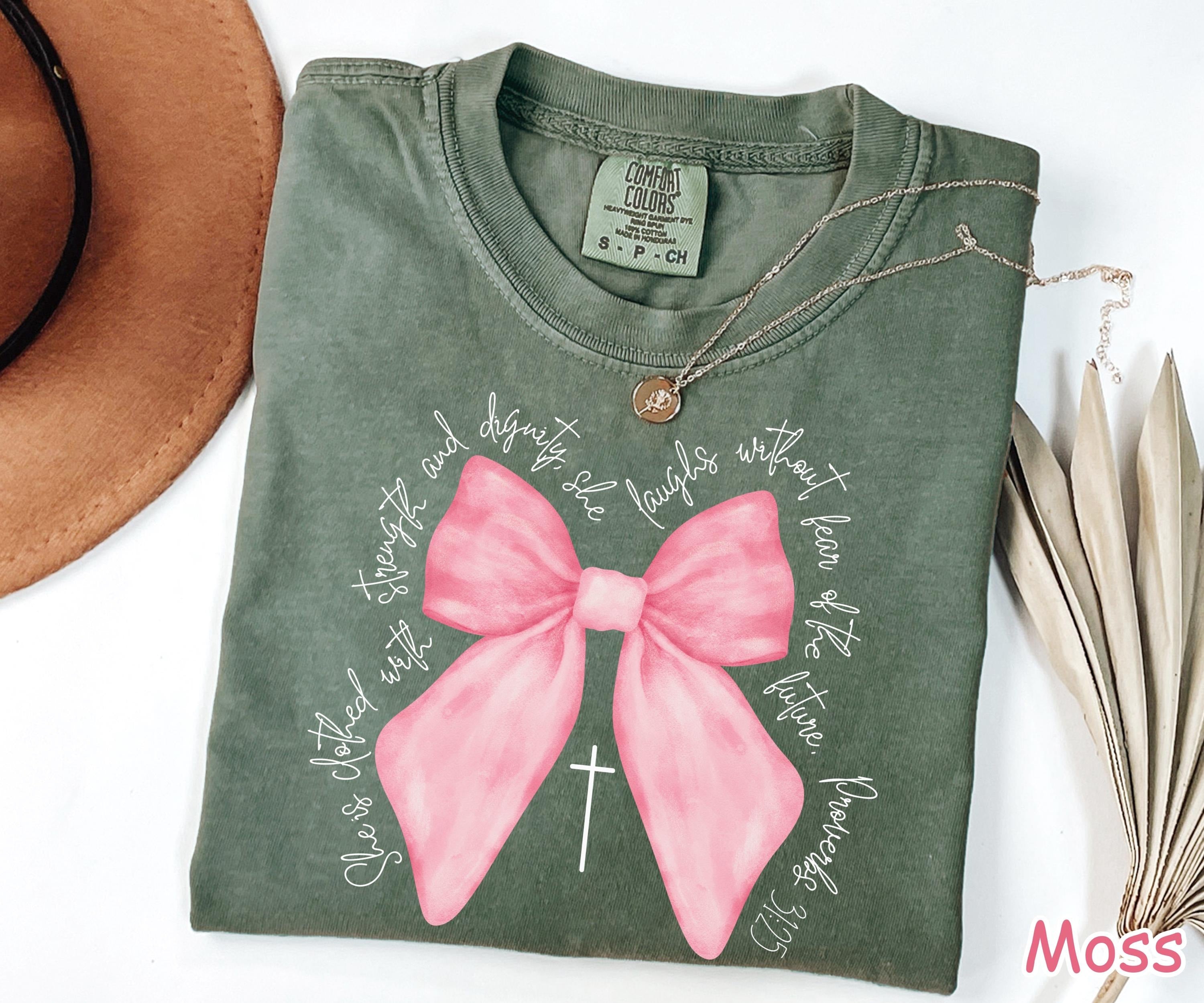 Comfort Colors® Coquette Christian Shirt Pink Bow Faith Shirt Bible Verse Shirt Womens Christian Gifts Religious Women Gift Jesus Apparel